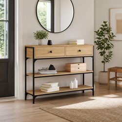 Sonoma Oak Engineered Wood Console Table with Metal Frame