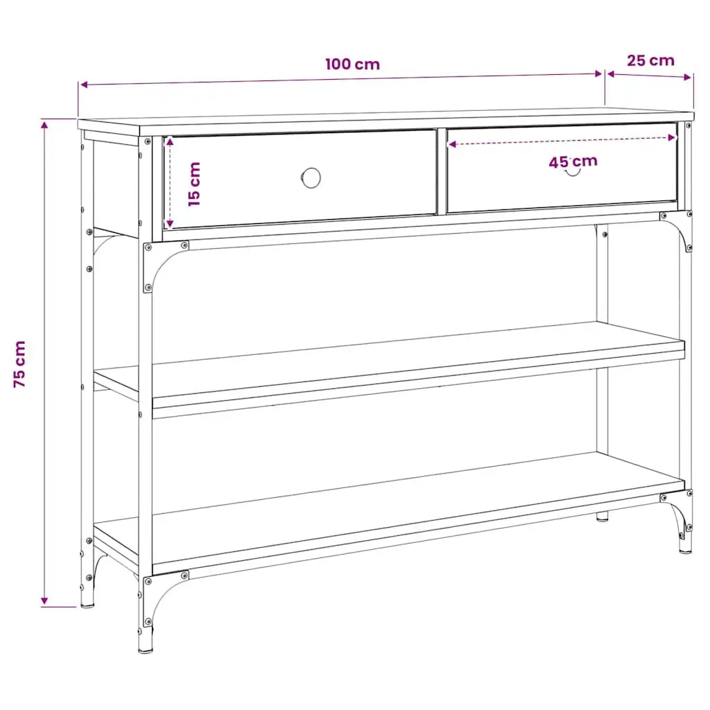 Sonoma Oak Engineered Wood Console Table with Metal Frame
