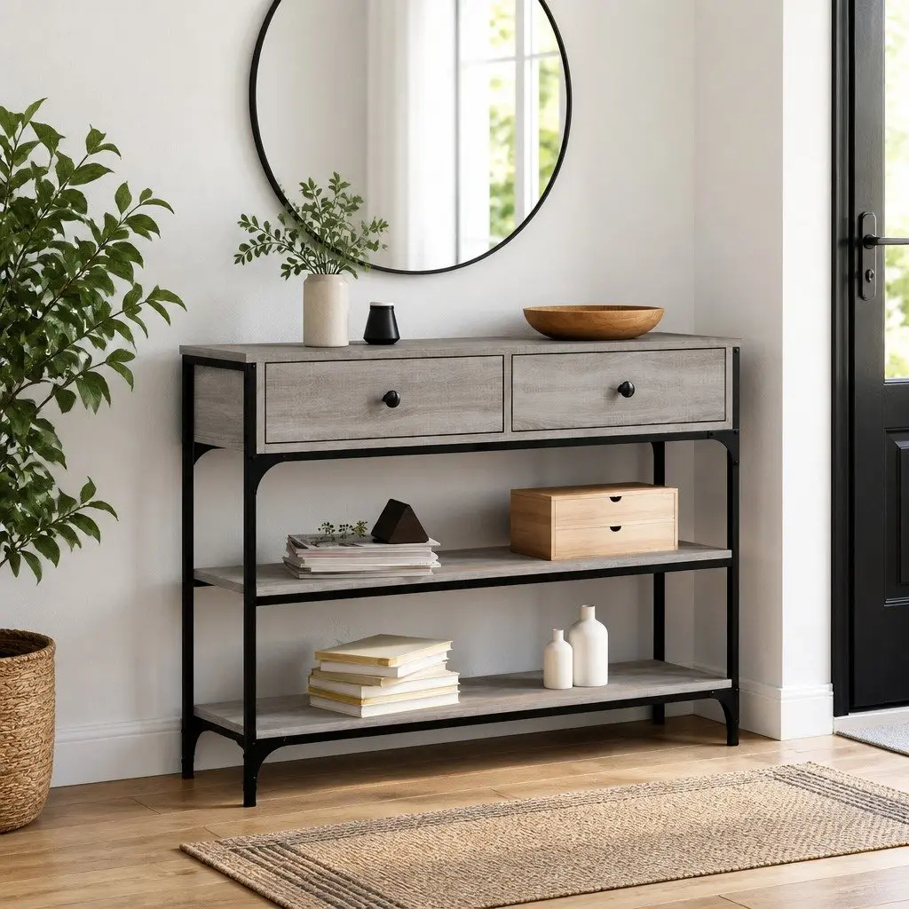 Grey Console Table for Entryway and Living Room