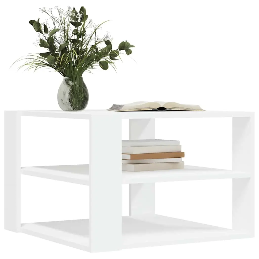 White Coffee Table with 3-Tier Open Shelf