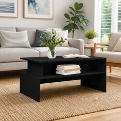 Durable Black Coffee Table with Storage for Living Room