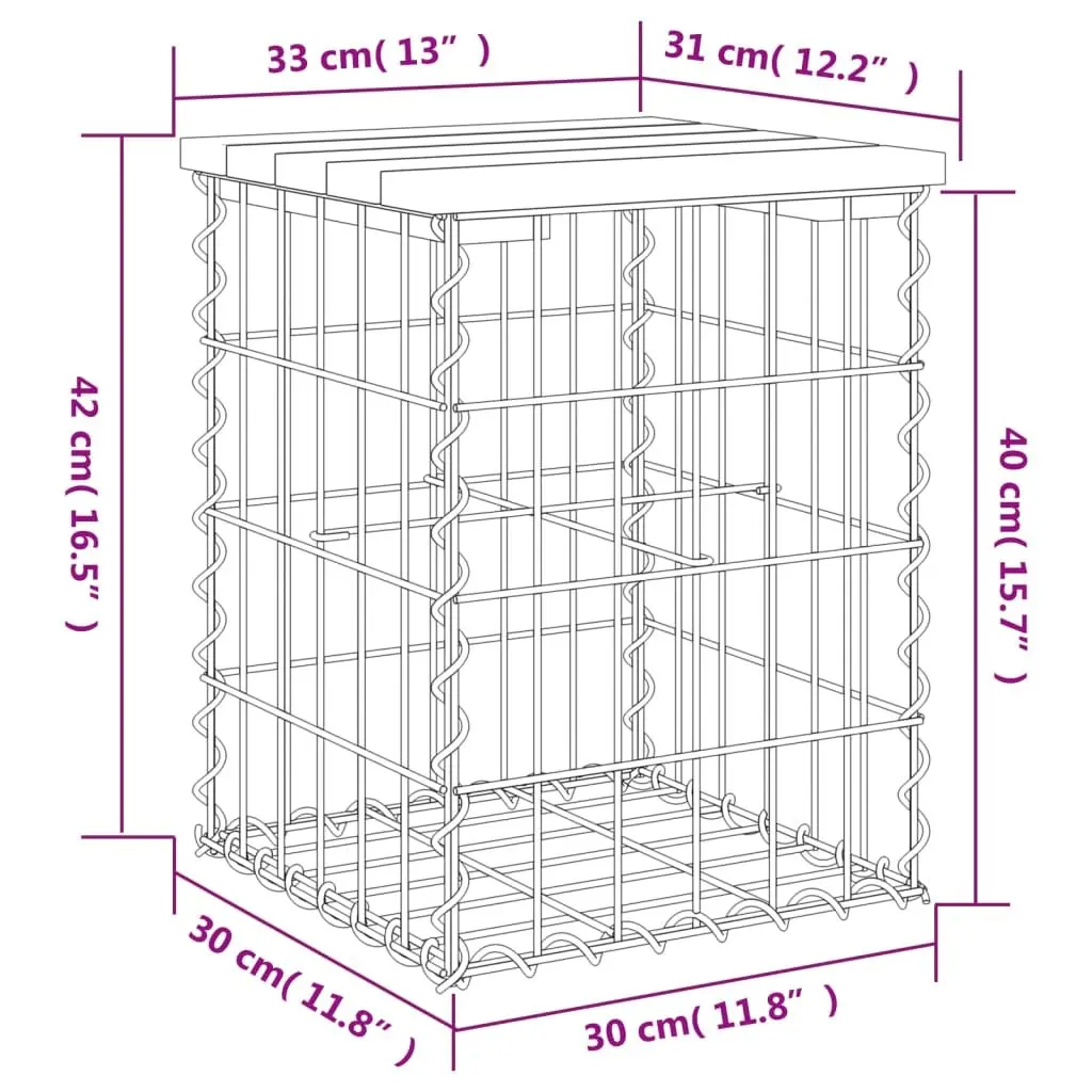 Solid Wood Garden Bench with Gabion Base