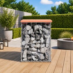 Solid Wood Garden Bench with Gabion Basket Base