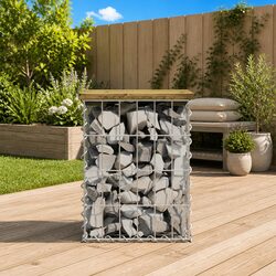 Outdoor Garden Bench with Gabion Design in Brown Pinewood