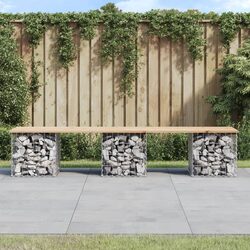 Solid Pine Wood Garden Bench with Gabion Basket Base