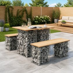 Durable Gabion Design Solid Wood Garden Table for Outdoor Use