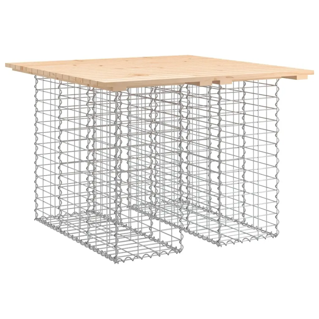 Solid Pinewood Garden Table with Gabion Base for Outdoors