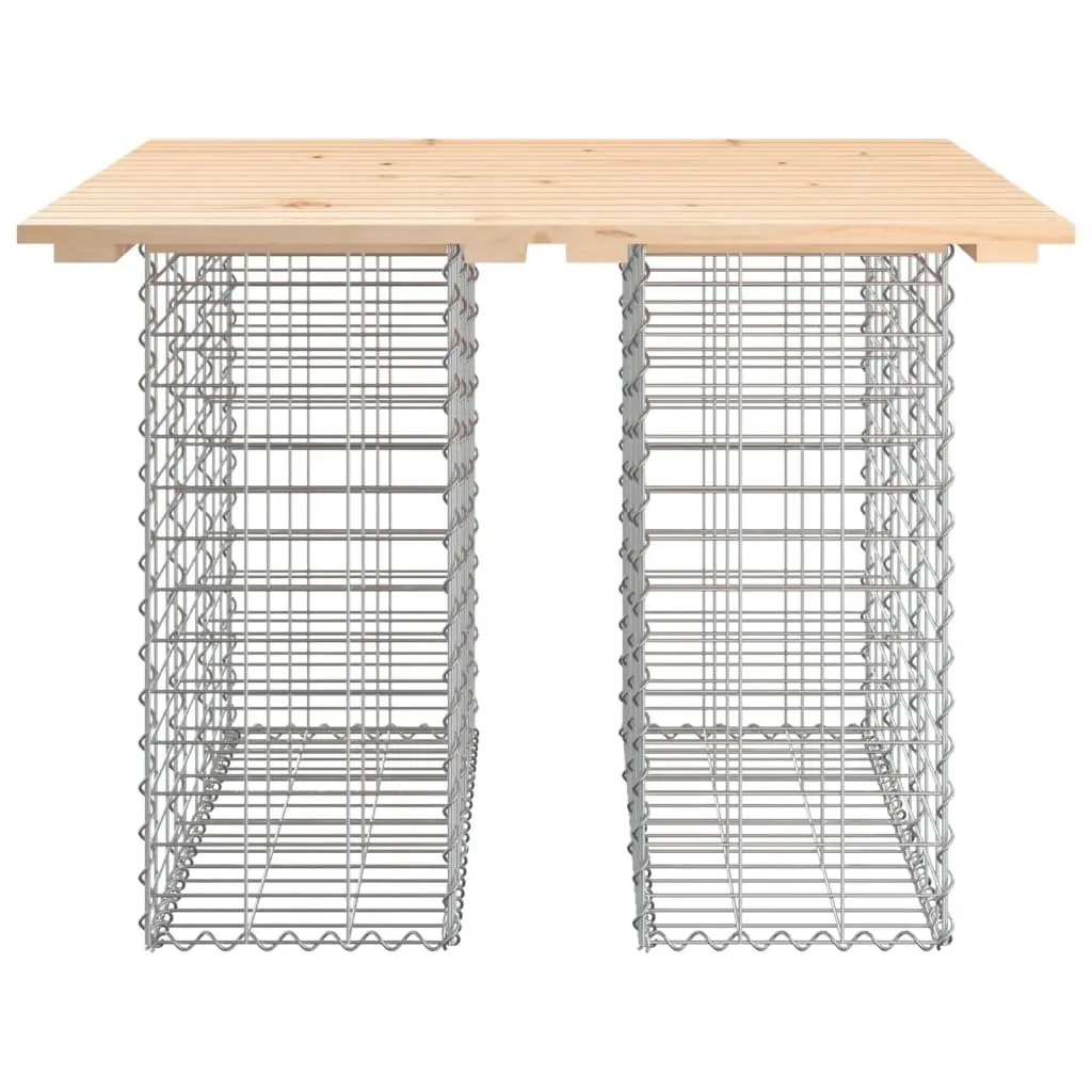 Solid Pinewood Garden Table with Gabion Base for Outdoors