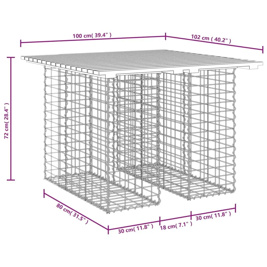 Solid Pinewood Garden Table with Gabion Base for Outdoors