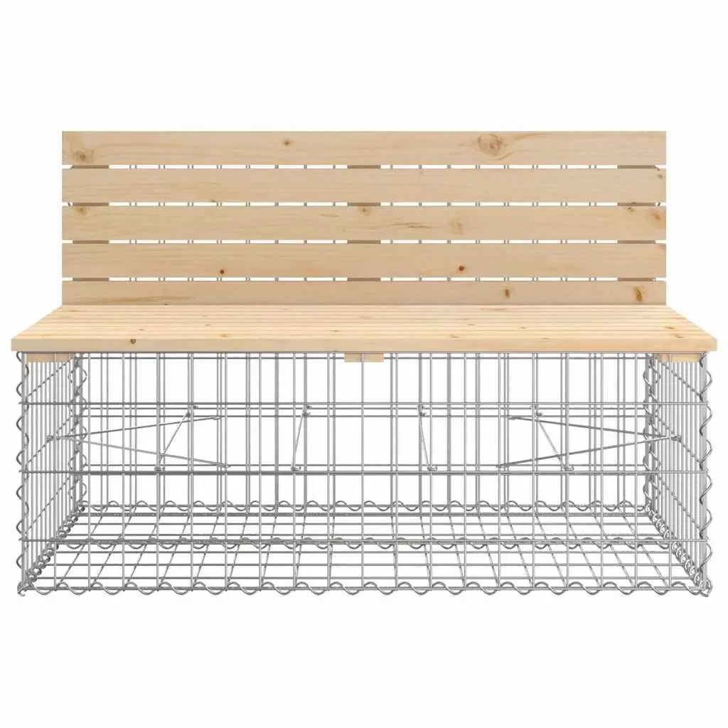 Pinewood Garden Bench with Gabion Base for Outdoors