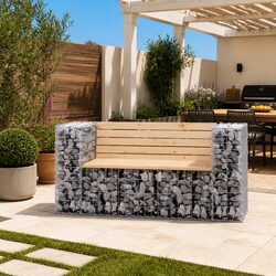 Brown Solid Pinewood Garden Bench with Gabion Design
