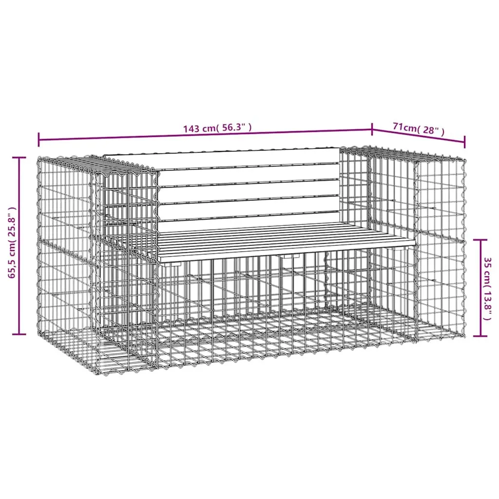 Garden Bench Outdoor Seating Gabion Design Brown Solid Pinewood Backyard Patio