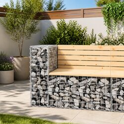 Solid Pinewood Garden Bench with Gabion Base