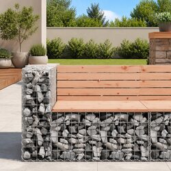 Solid Wood Garden Bench with Gabion Design for Outdoors