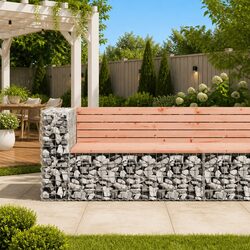 Stylish Garden Bench with Durable Douglas Wood and Gabion Base