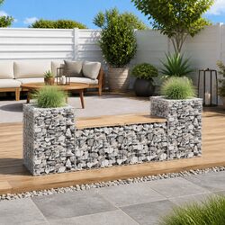 Outdoor Garden Bench Gabion Design Wooden Seating with Planter Boxes Patio
