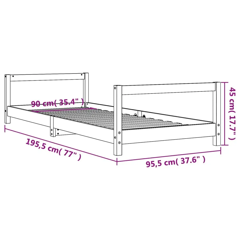 Kids Bed Frame Solid Pine Wood 90x190 cm White