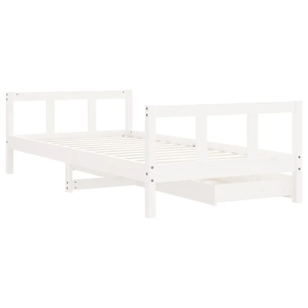 Kids Bed Frame Solid Wood 90x190 cm White with Storage Drawers