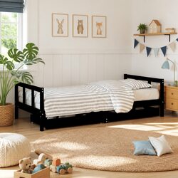 Durable Kids Bed Frame with Storage Drawers - Black 90x190cm