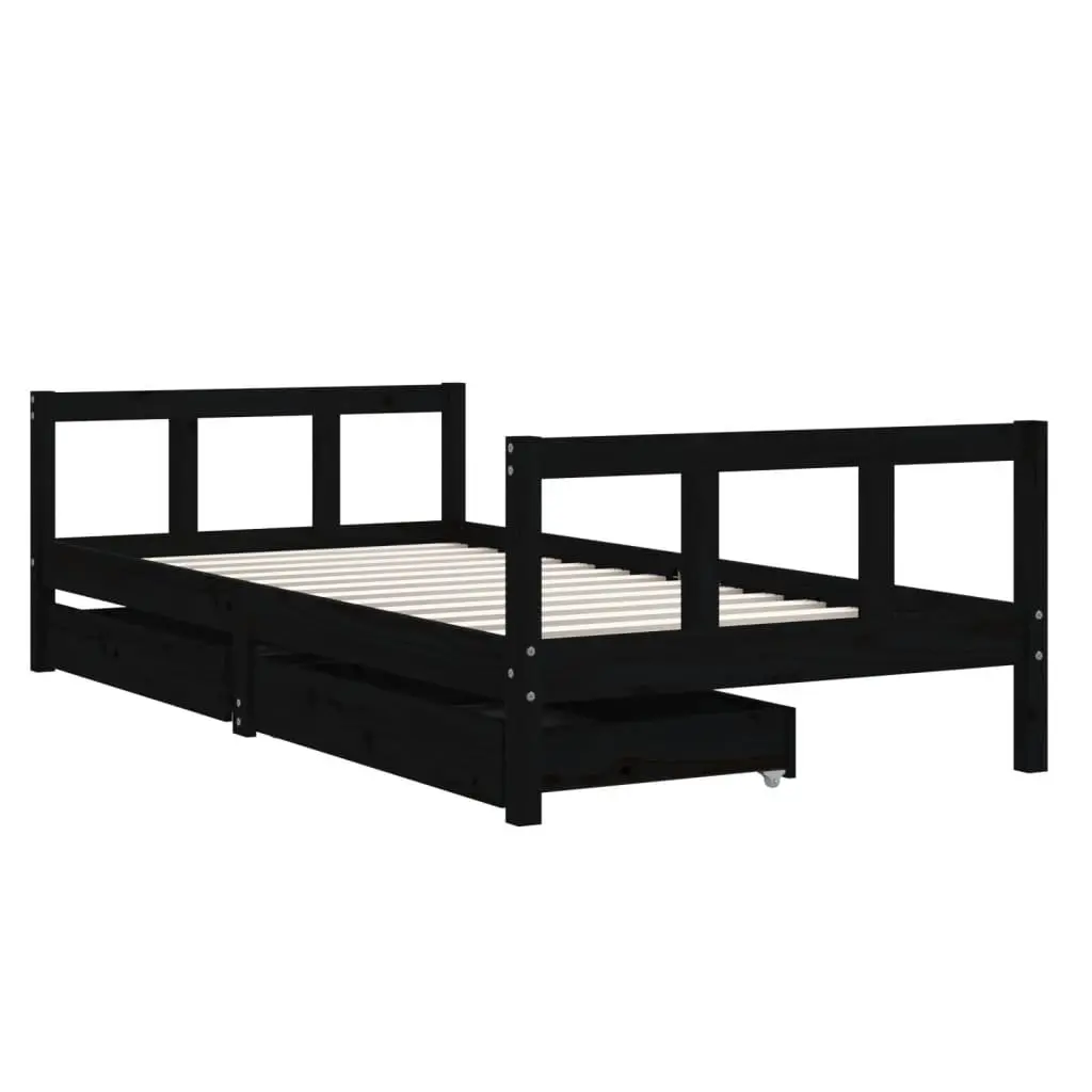 Kids Bed Frame with Storage Drawers Low Height Single Bed Black 90x190cm