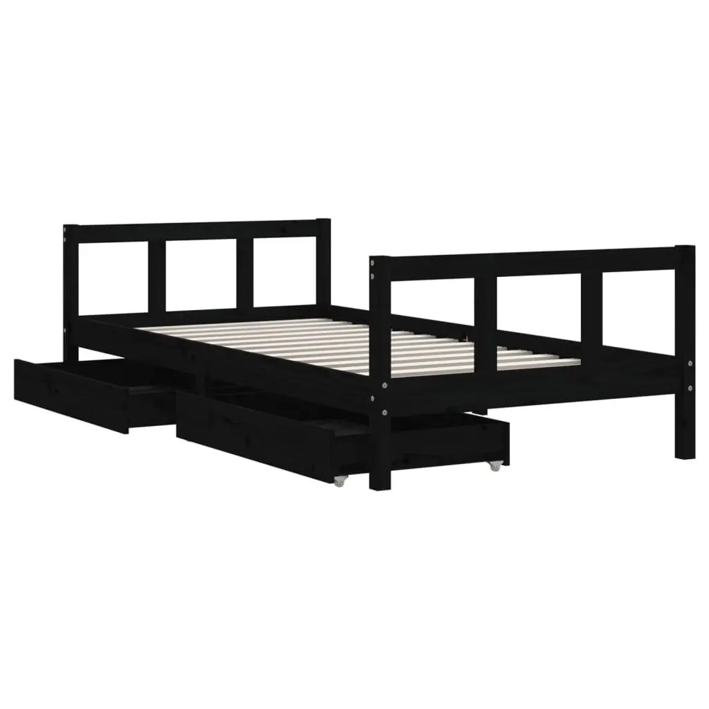 Kids Bed Frame with Storage Drawers Low Height Single Bed Black 90x190cm