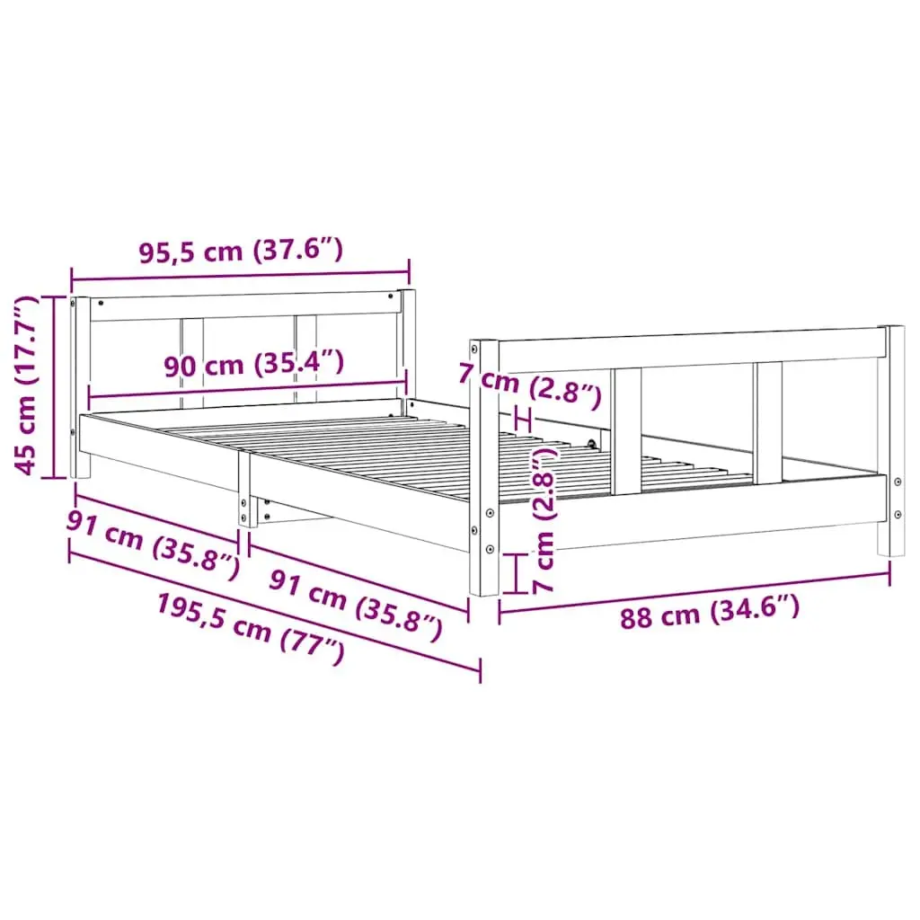 Kids Bed Frame White 90x190cm Single Toddler Wooden Slat Base Children's Bedroom