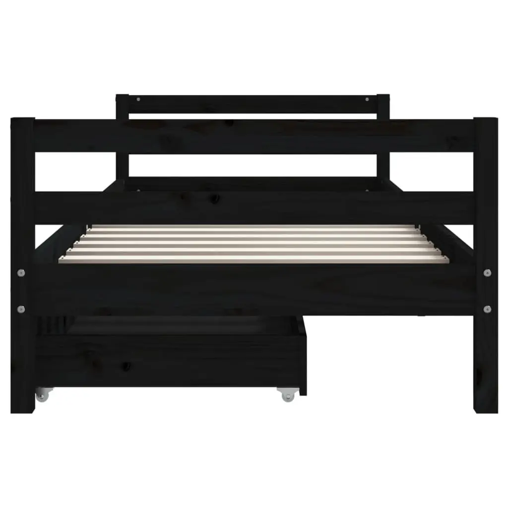 Kids Bed Frame Solid Pine Wood 90x190 cm Black with Storage Drawers