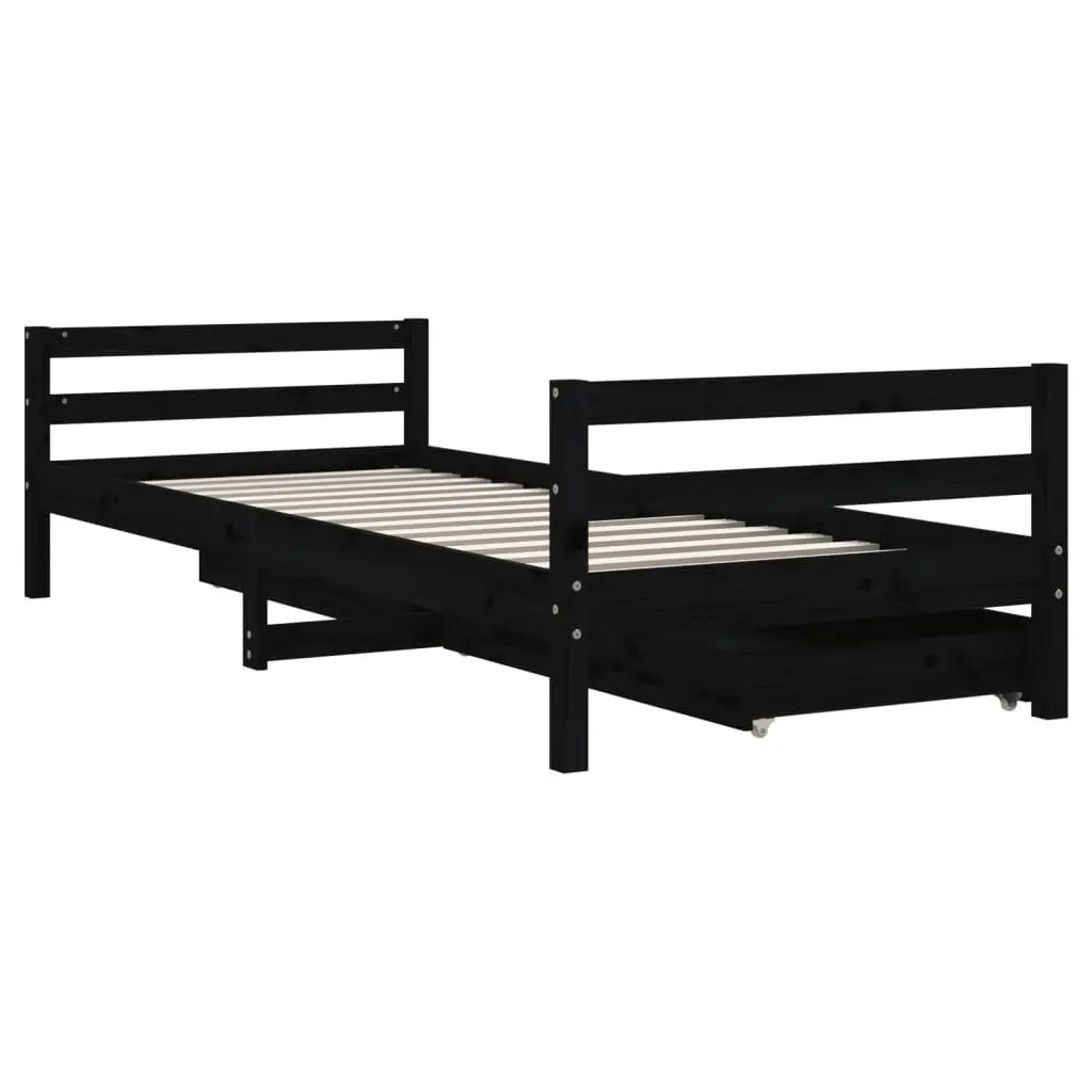 Kids Bed Frame Solid Pine Wood 90x190 cm Black with Storage Drawers