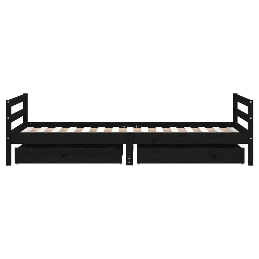 Kids Bed Frame Solid Pine Wood 90x190 cm Black with Storage Drawers