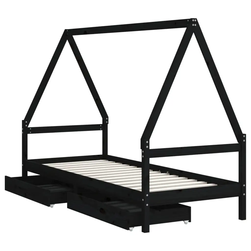 Kids Bed Frame Solid Pine Wood 90x190cm Black