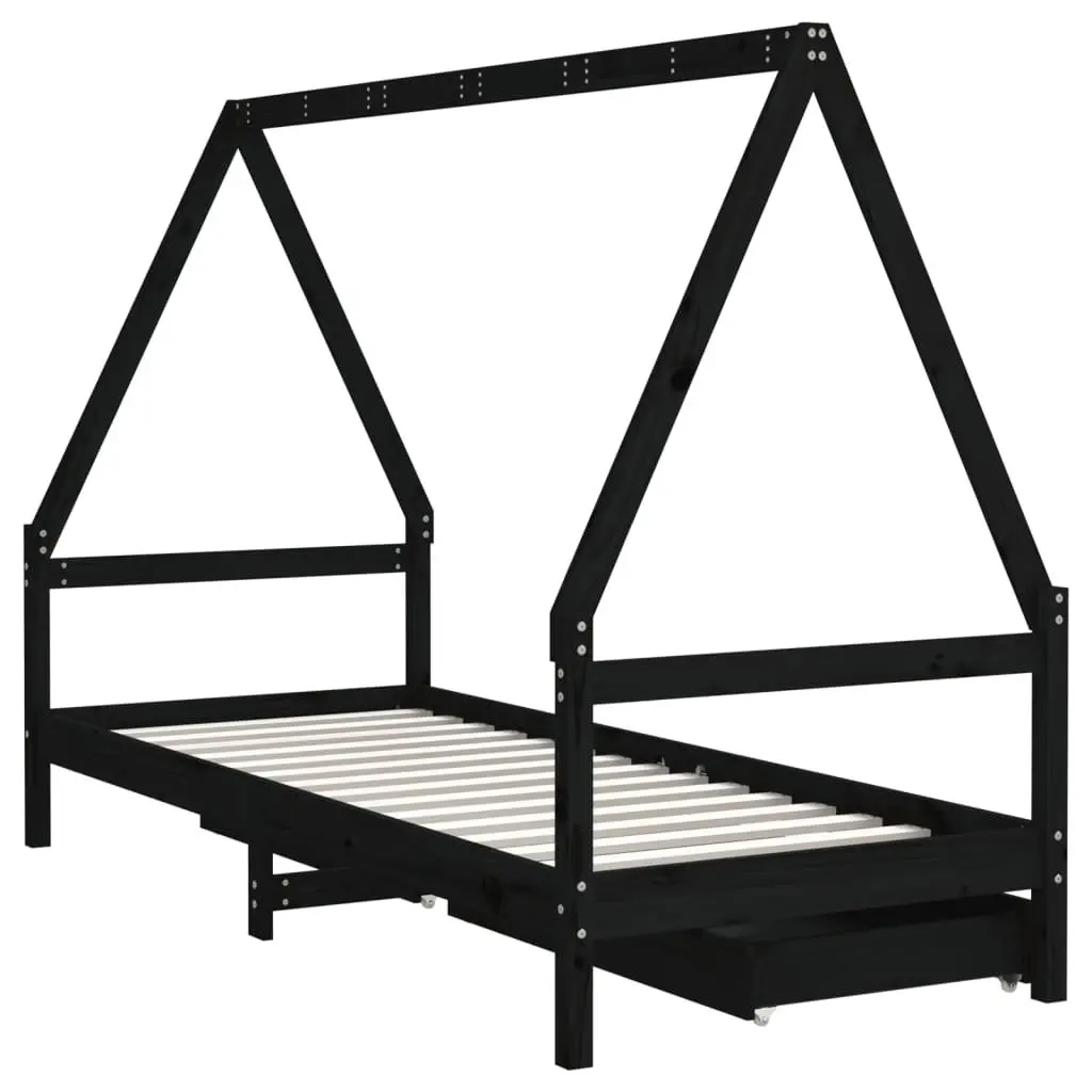 Kids Bed Frame Solid Pine Wood 90x190cm Black