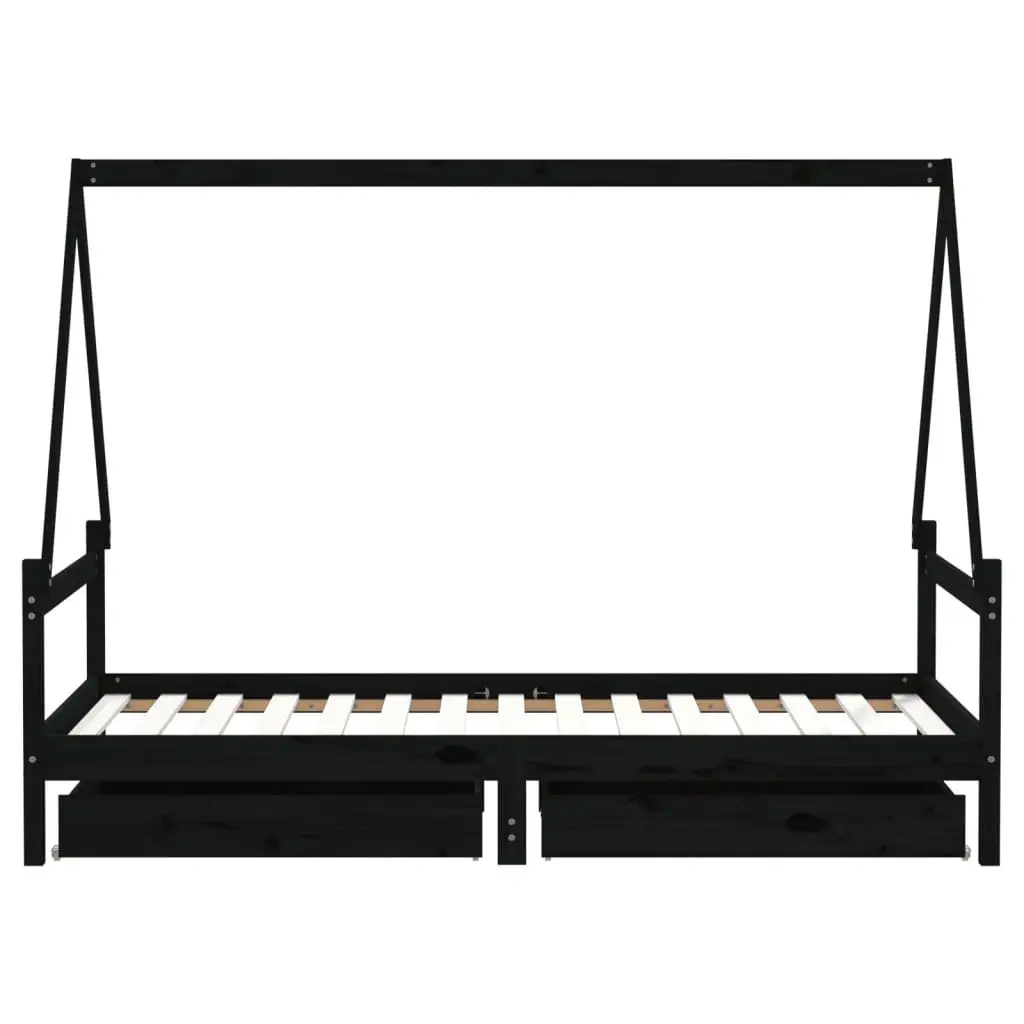 Kids Bed Frame Solid Pine Wood 90x190cm Black