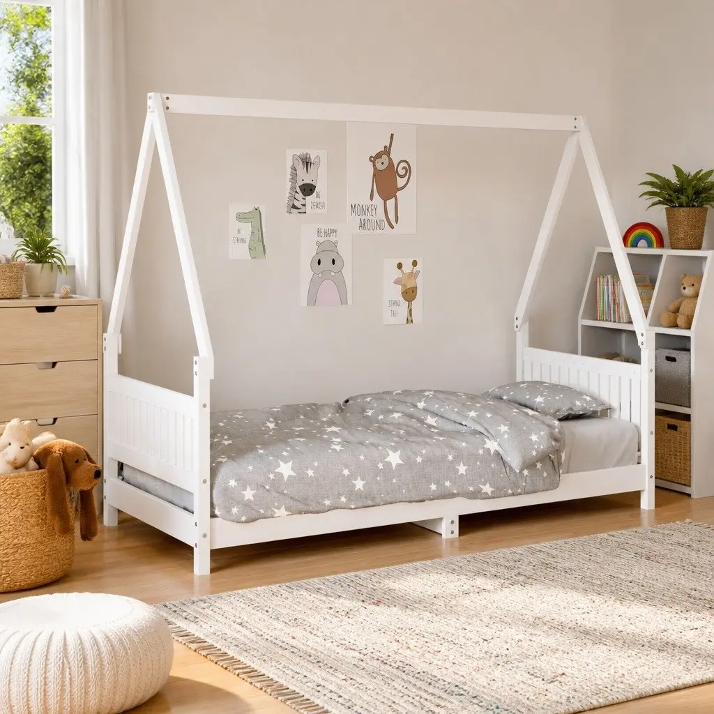 White Kids Bed Frame 90x190 cm in Pine Wood