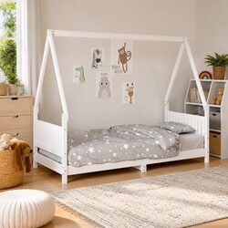 Sturdy White Kids Bed Frame 90x190 cm in Pine Wood