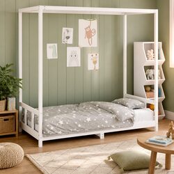 Solid Wood Pine Canopy Kids Bed Frame 90x190 cm White
