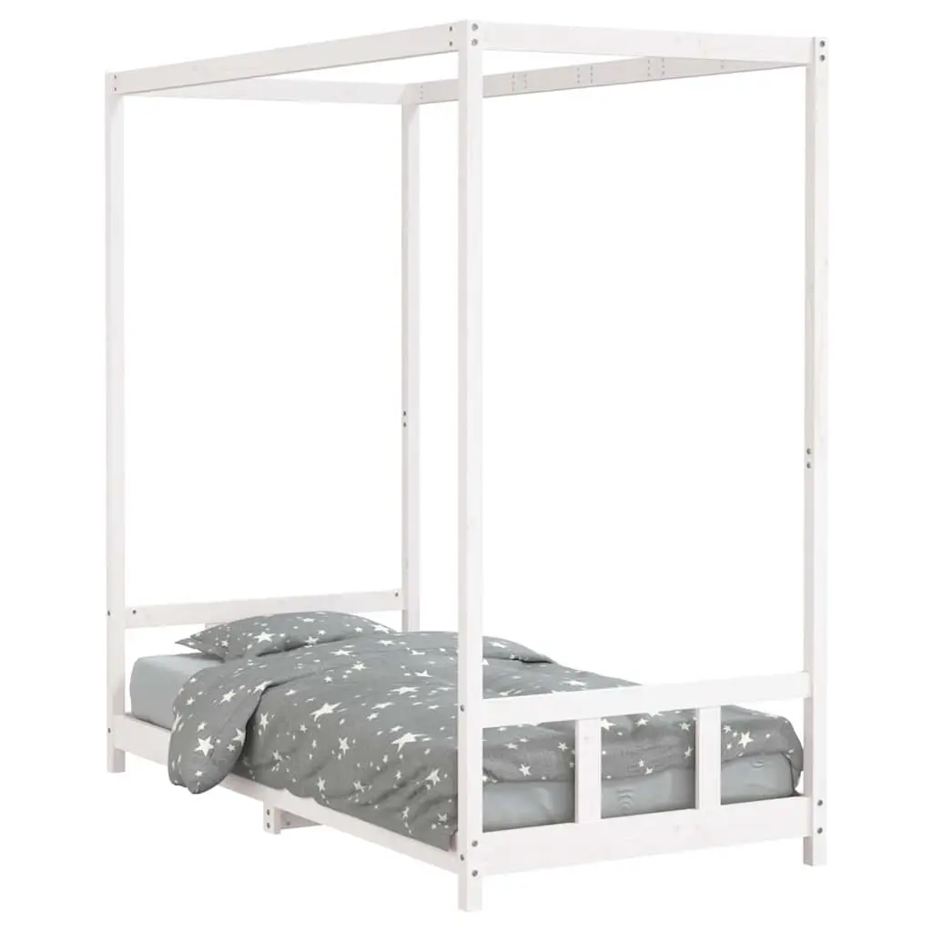 Solid Wood Pine Canopy Kids Bed Frame 90x190 cm White