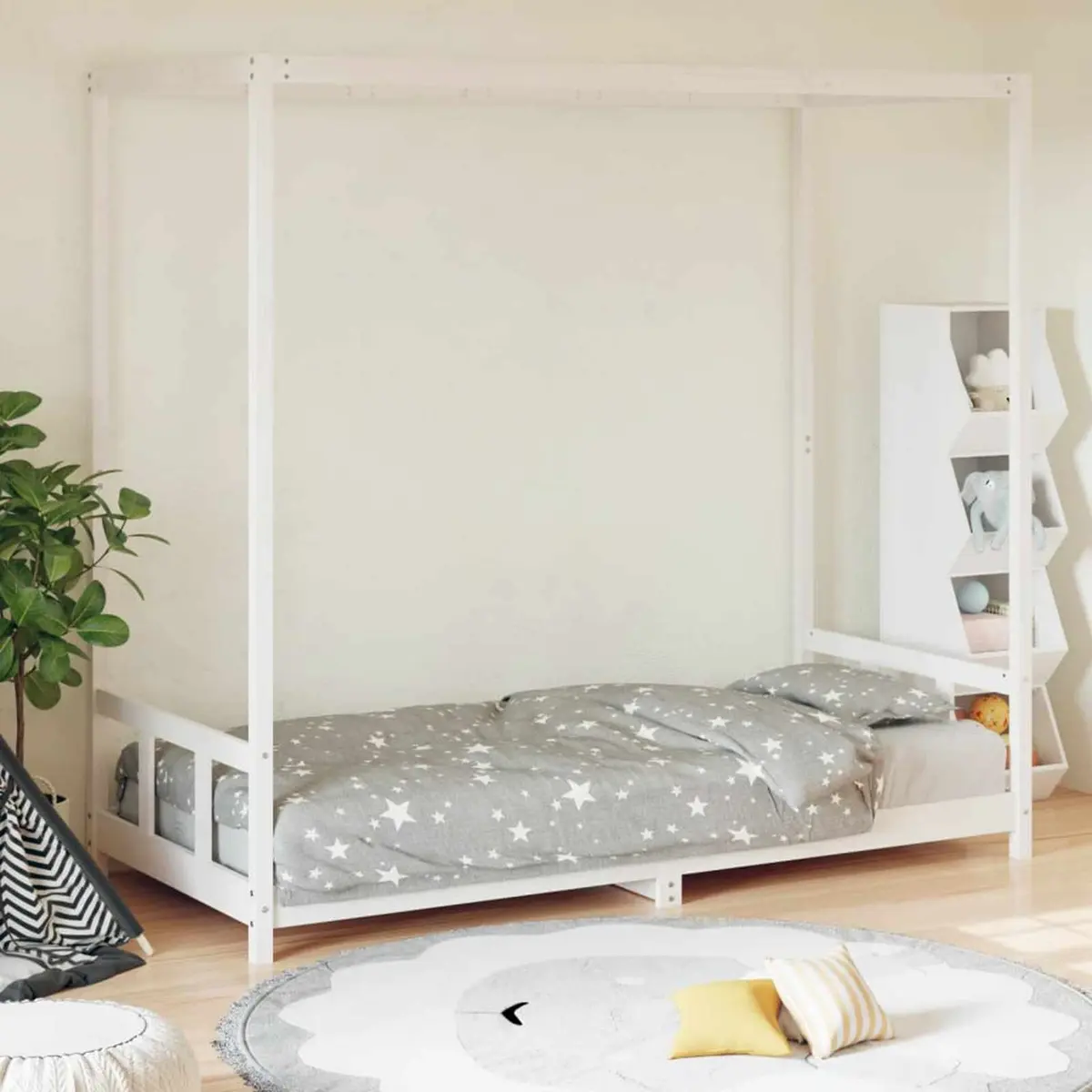 Solid Wood Pine Canopy Kids Bed Frame 90x190 cm White