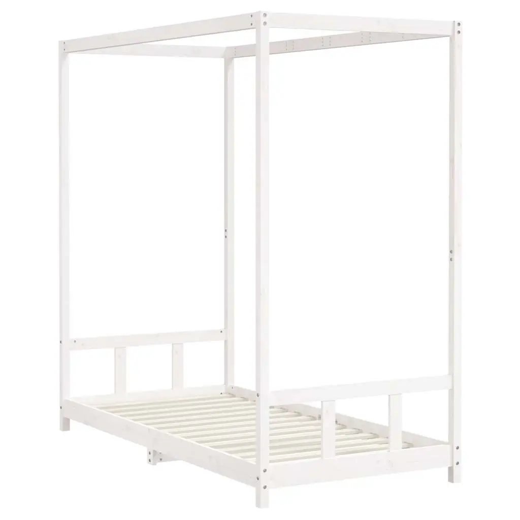 Solid Wood Pine Canopy Kids Bed Frame 90x190 cm White