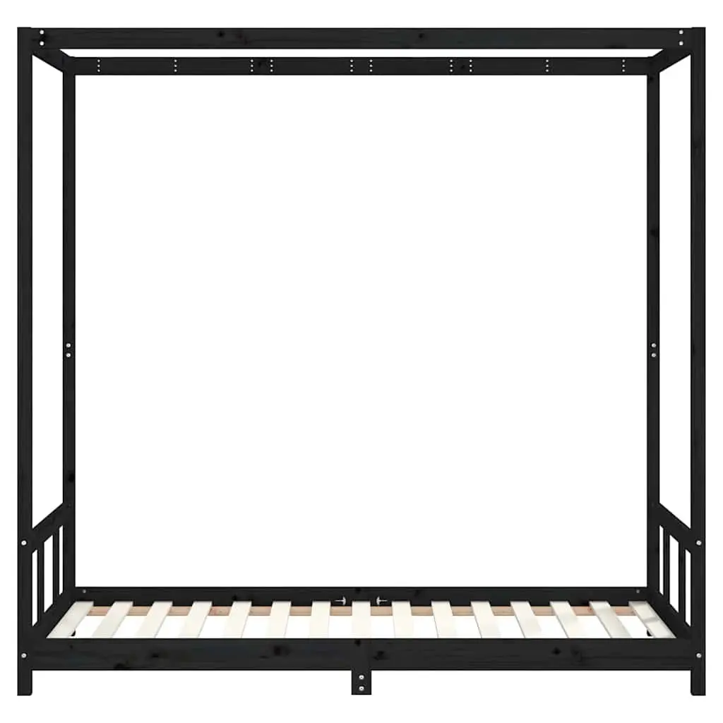 Kids Bed Frame Black 90x190 cm Wooden Slats Canopy Toddler Single Bed