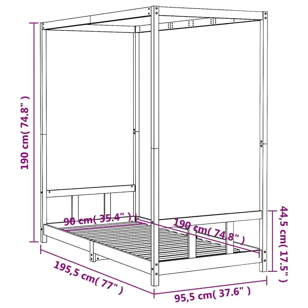 Kids Bed Frame Black 90x190 cm Wooden Slats Canopy Toddler Single Bed