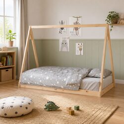 Kids Bed Frame 90x190 cm Solid Wood Pine Tipi Design Brown Toddler Bedroom