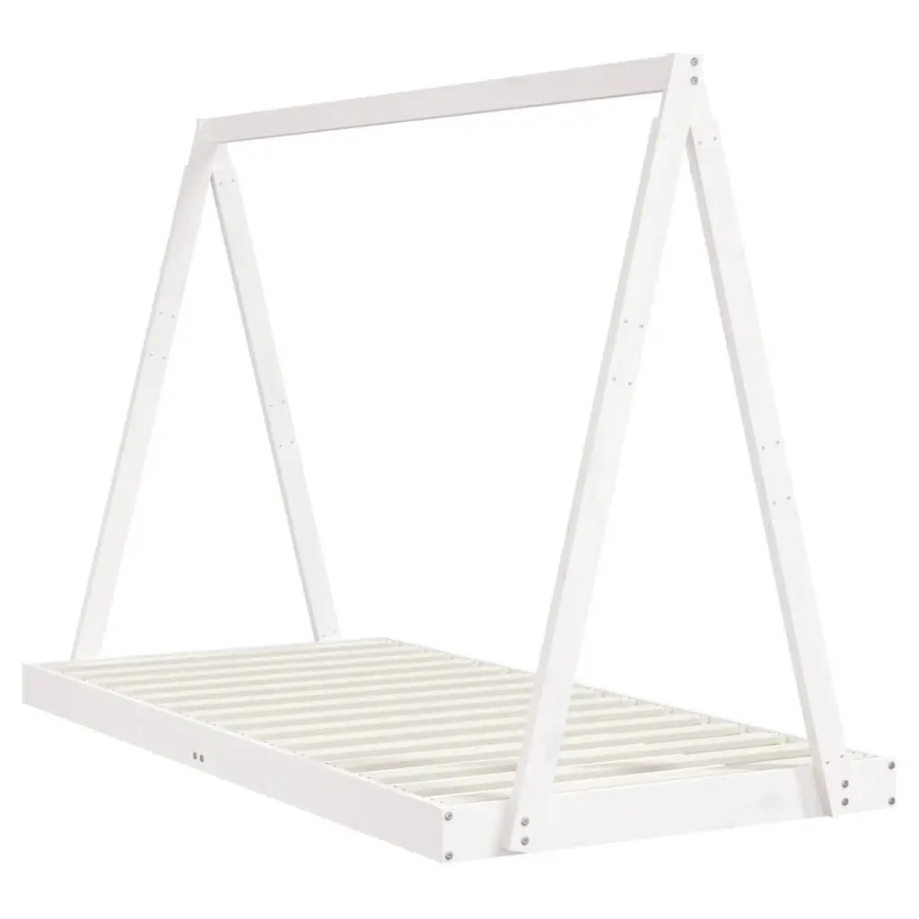 Kids Bed Frame Solid Pine Wood 90x190 cm White Tipi Style