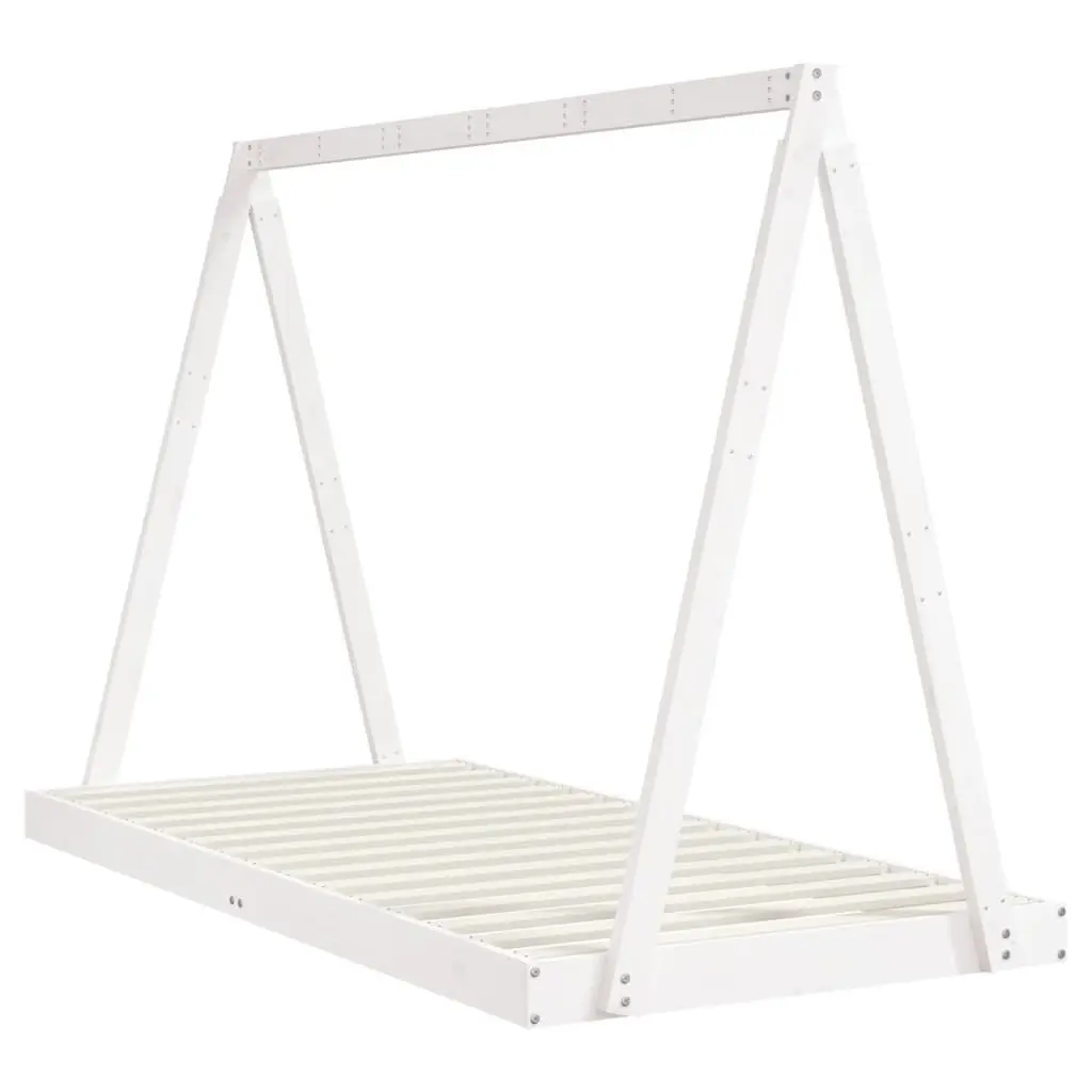 Kids Bed Frame Solid Pine Wood 90x190 cm White Tipi Style
