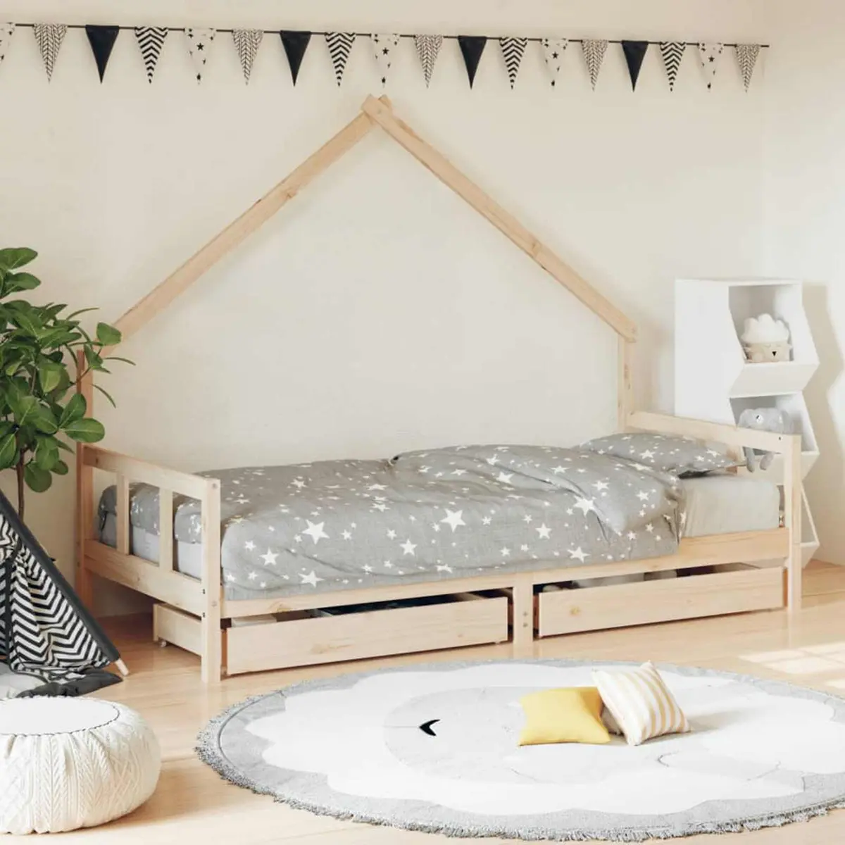 Kids Bed Frame Solid Pine Wood 90x190 cm Brown