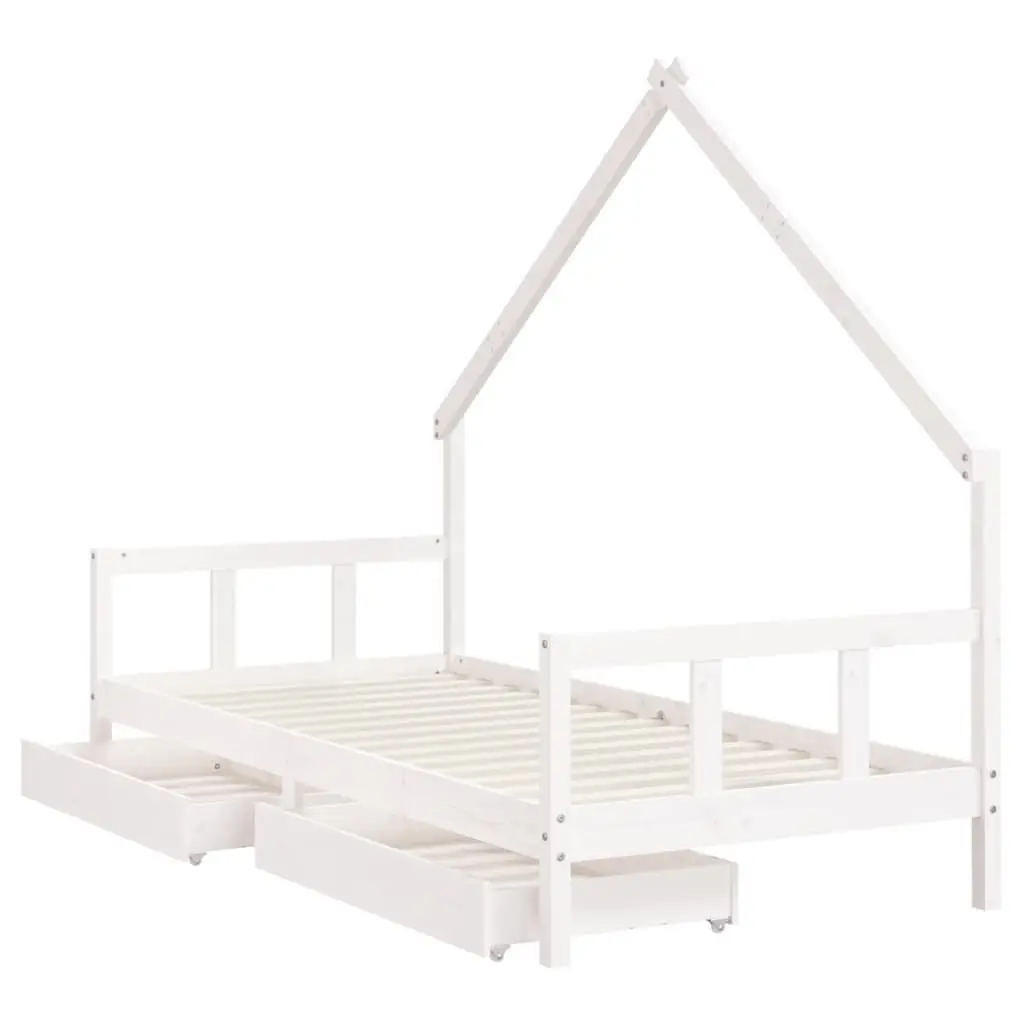 Kids Bed Frame with Storage Drawers White Wooden Toddler Single Bed House Design