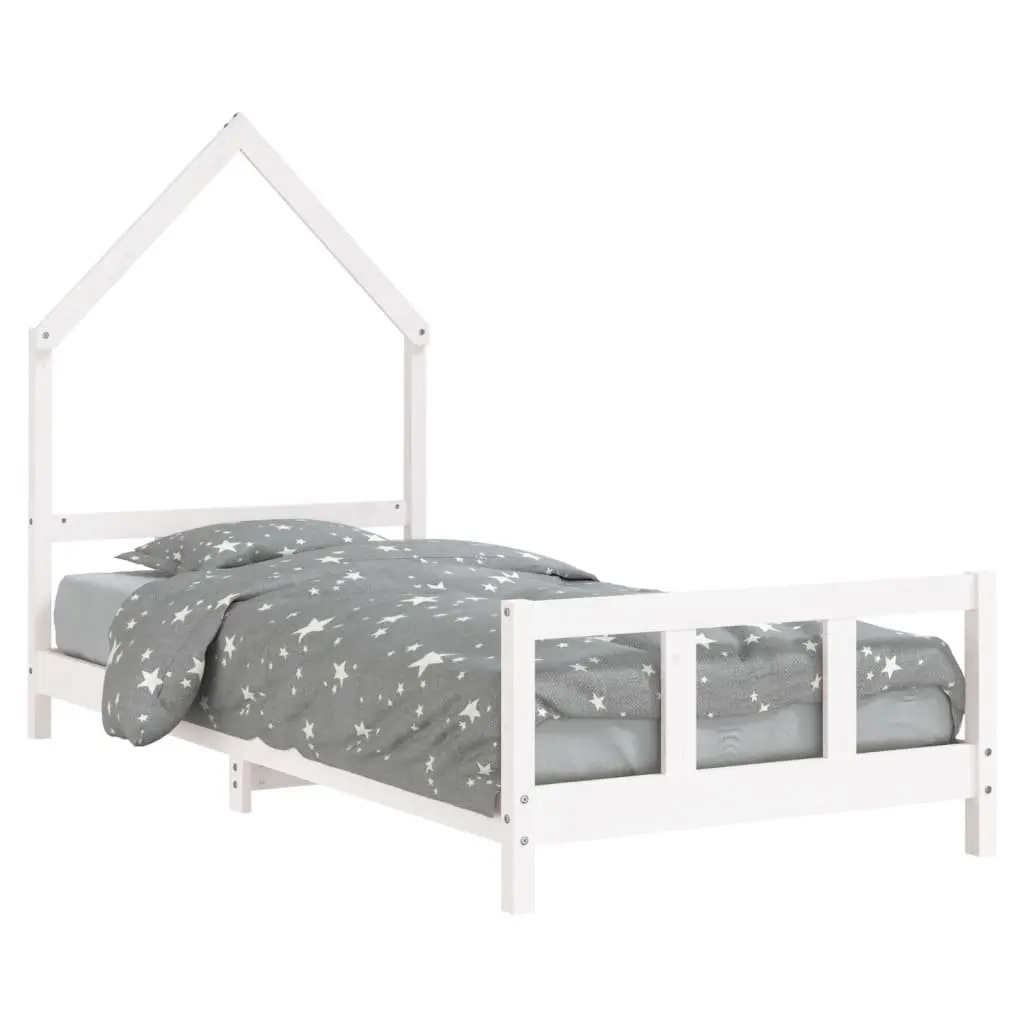Kids Bed Frame Solid Pine Wood 92x187cm White House Bed