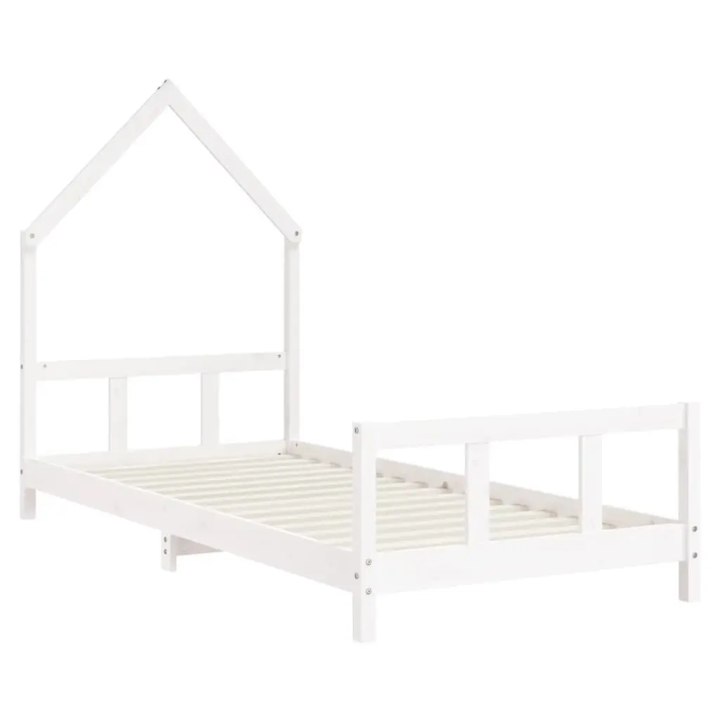Kids Bed Frame Solid Pine Wood 92x187cm White House Bed