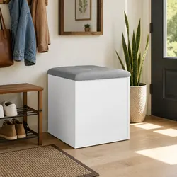 White Storage Bench with Padded Seat, 42x42x45 cm
