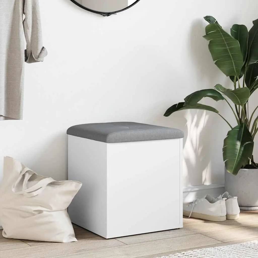 White Storage Bench with Padded Seat, 42x42x45 cm