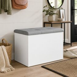 Premium White Storage Bench for Hallway with Cushion Lid